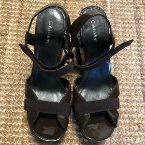 Calvin Klein | espresso patent wedges